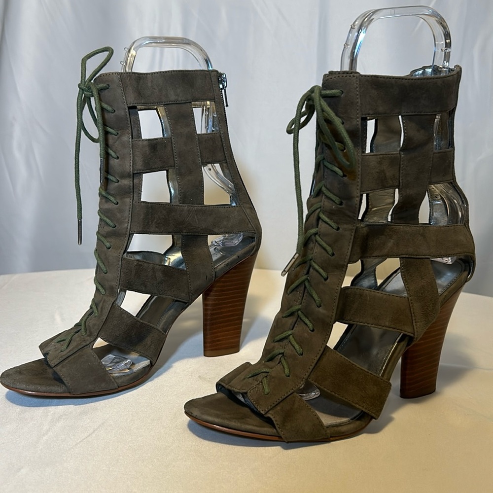 Calvin Klein open toe booties olive 4"